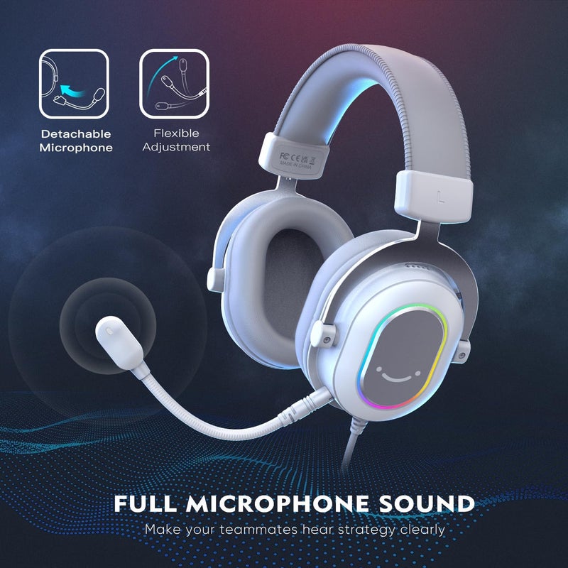 FIFINE USB Gaming Headset, PC Headphones Wired with Microphone for Computer/Laptop, Over-Ear RGB Headset with 7.1 Surround Sound, Noise Cancellation for Streaming Video Game- AmpliGame H6 (White) - Image 4